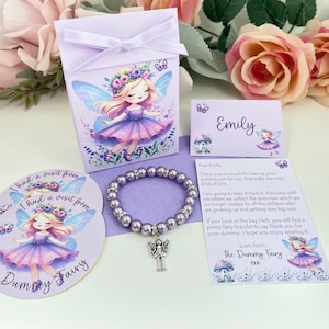 Carta de hada personalizada con pulsera, pegatina de hada y bolsa de regalo, set de regalo de hada, regalo de hada con chupete