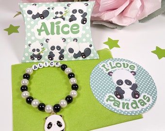 Panda Bracelet with gift box and sticker, party bag filler, party favour, panda gift, Girls beaded bracelet, Child’s beaded bracelet gift