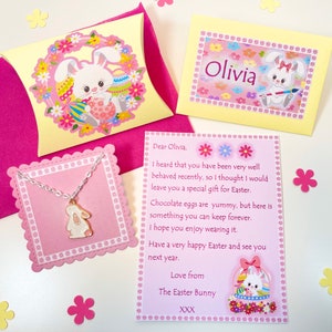 Letra de conejito de Pascua personalizada, collar de conejito de Pascua con caja de regalo, ideal para la búsqueda de huevos de Pascua, regalo de Pascua, collar de Pascua