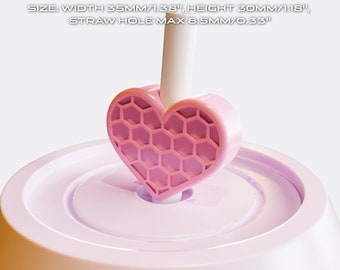 Heart hexagon pattern STL file straw topper straw buddy stl file for 3D printing