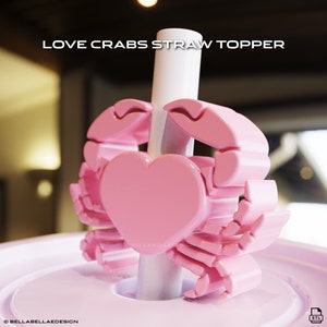 Love Crabs Straw Topper, without text included, digital stl file for 3D Printing, 3x stl