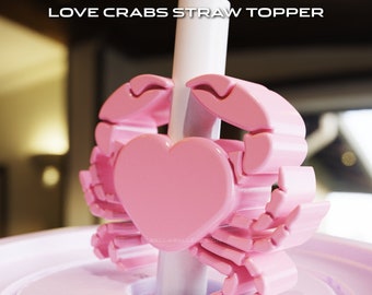 Love Crabs Straw Topper, without text included, digital stl file for 3D Printing, 3x stl