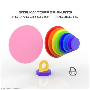 Straw Topper Plain Round Disks for your craft projects STL Pack, 8 disks for 3D Printing Digital STL file