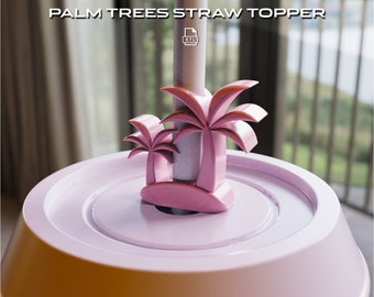Palm Trees Island Straw Topper STL Pack, Straw Buddy Tumbler for 3D Printing Digital STL file