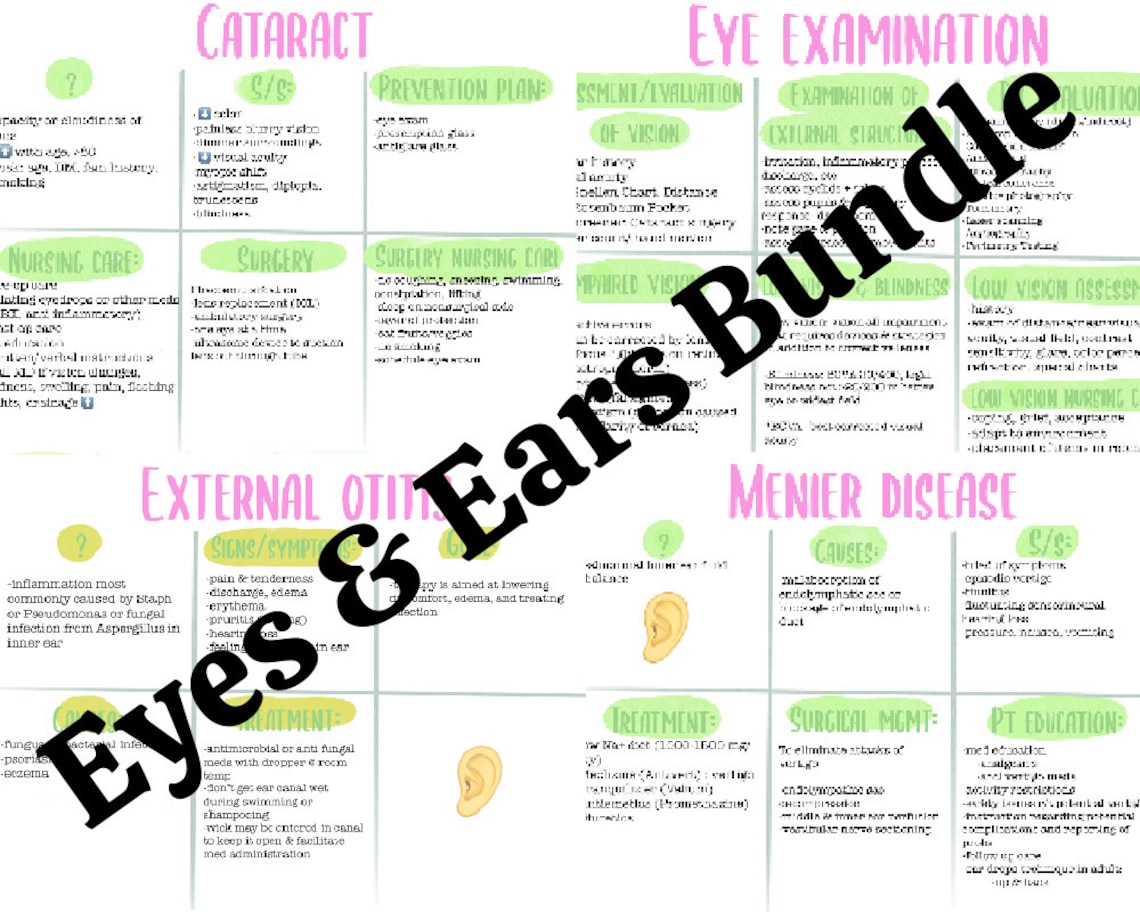 NURSING NOTES FOR Eyes & Ears Disorder of Eye and Ears Etsy Canada