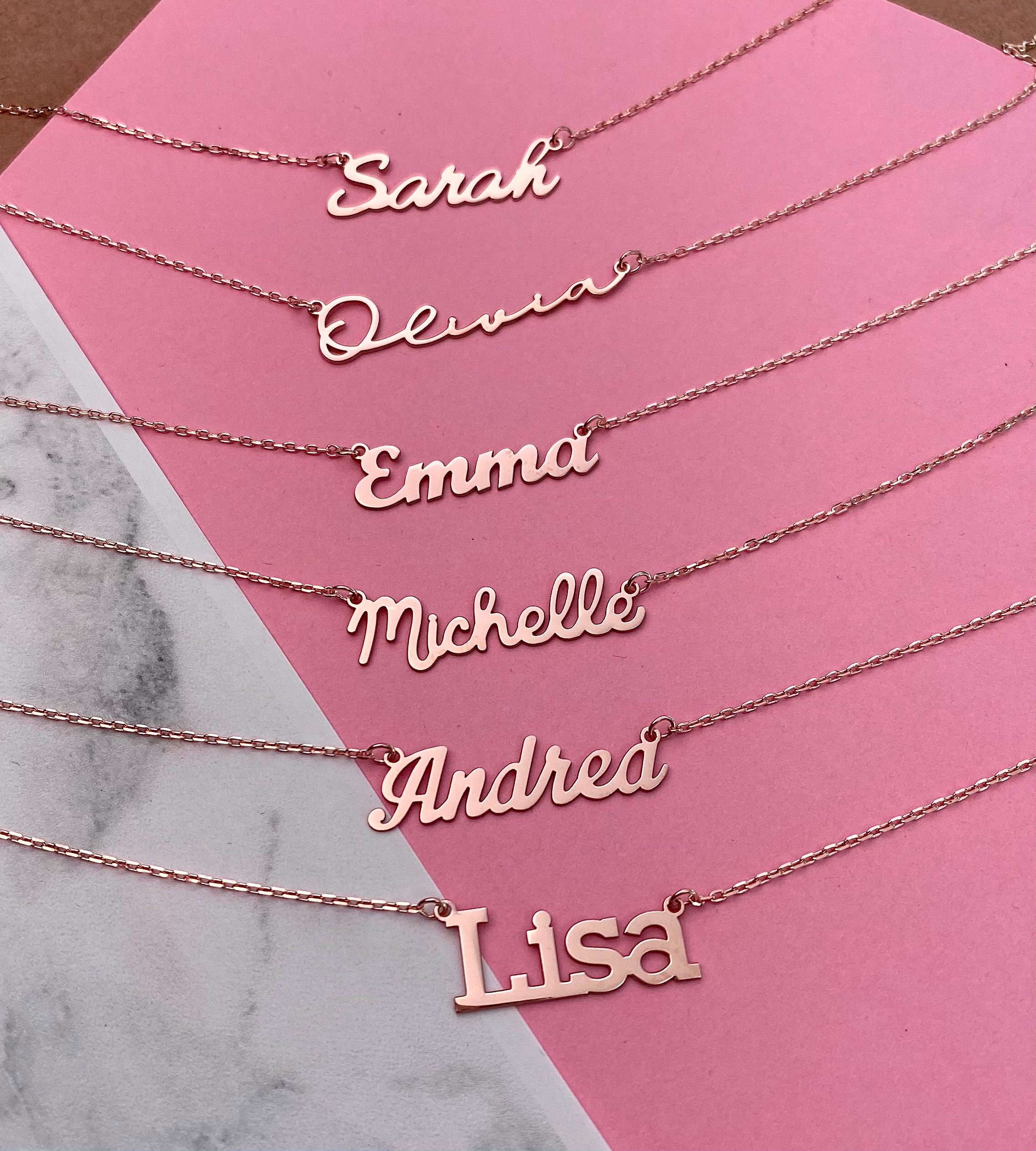 Name Necklace 14K Gold Dainty Gold Necklace Custom Name Etsy