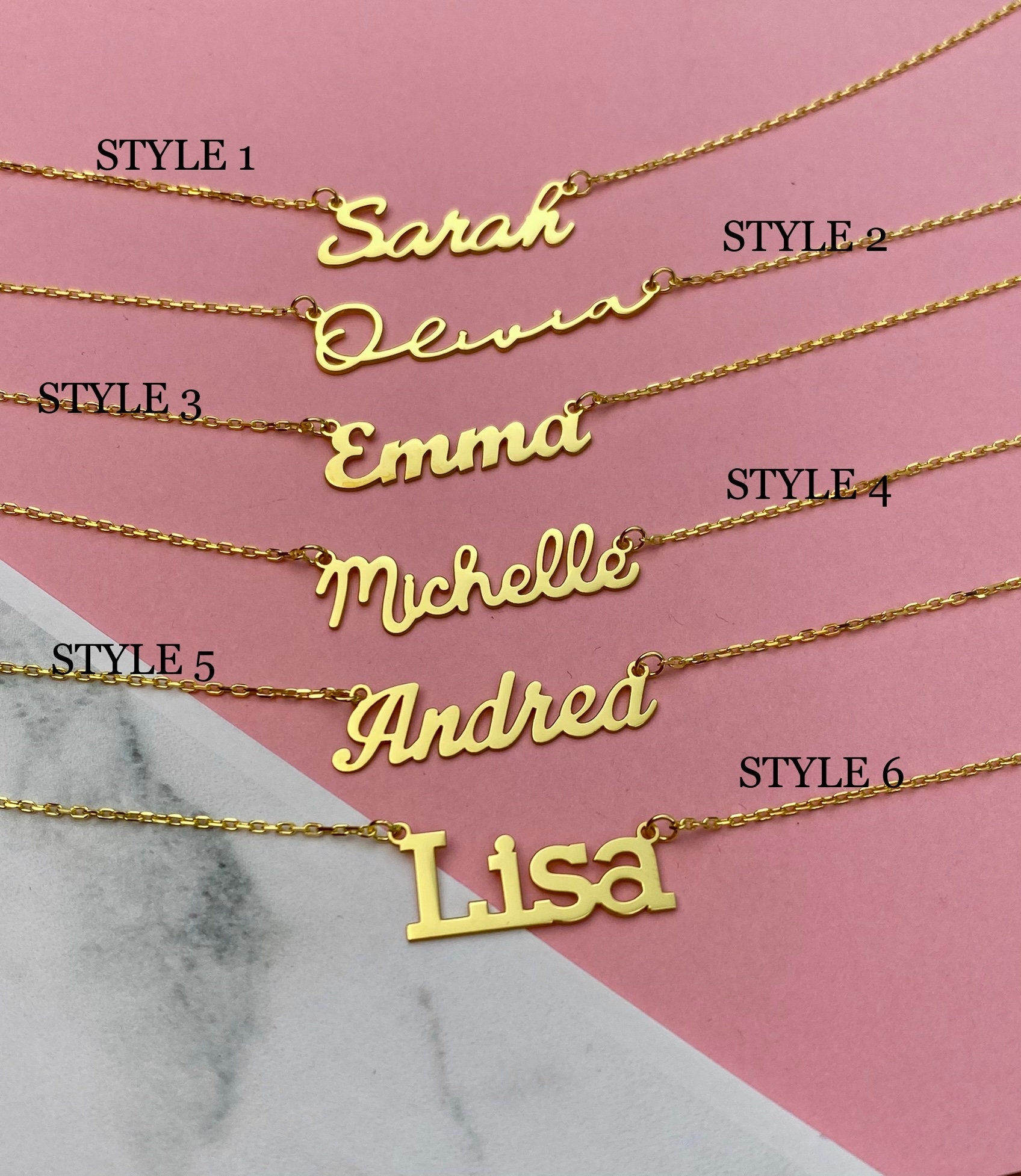 Name Necklace 14K Gold Dainty Gold Necklace Custom Name Etsy