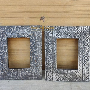 Wooden Photo Frame Hand Carved Picture Photo Frame Rustic look, Unique Photo Frame, Vintage Style, Antique Design Photo Frame Art Set of 2
