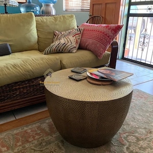 Wooden Coffee Table Gold Brass & Metal Fitted Work Round Table Wooden Cocktail Table Unique table Hand made Round Beautifully Home Decor