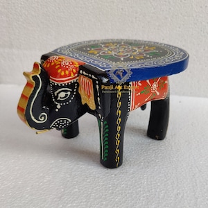 Hölzerner Elefant Hocker Elefant Tisch Fuß Hocker Schritt Hocker indisches Kunsthandwerk Hand bemalt Wohnkultur Sammlerstück indische Kunst