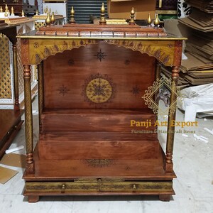 Beautiful Wooden Home Temple with handcrafted floral carving, premium solid wood finish, spacious worship platform and storage drawer designed for Lakshmi, Ganesh, Krishna, Shiva and Radha Krishna idols. Perfect for Diwali, Navratri, Janmashtami and daily worship. #HomeTemple #TempleGoals #WoodenShrine #MandirDesign #DevotionalDecor #PrayerRoom #IndianArtisans #LuxuryFurniture #FestiveDecor #EtsySeller