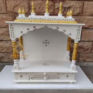 Handcrafted Wooden Temple: Wall Mounted Pooja Ghar with Drawer