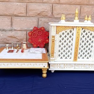 Handcrafted Wooden Temple Mandir: White & Gold Pooja Ghar