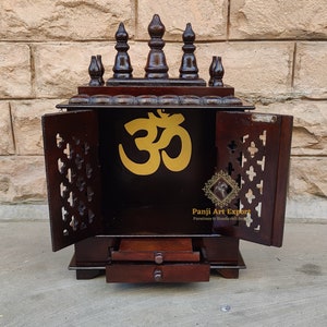 Wooden Temple Mandir Handcrafted Pooja Ghar Mandap For Worship Cherry + Brown Home, Office, Wall Decor Wall Mount Indian Art Decor
