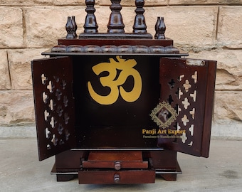 Handcrafted Wooden Temple Mandir: Cherry Brown Pooja Ghar, Wall Decor