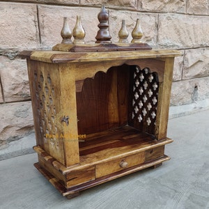 Wooden Temple, Acacia wood, Wall Hanging Mandir, Handcrafted Mandir Pooja Ghar, For Worship Home Decor, Wall hanging Decor, Wall Mount, Art