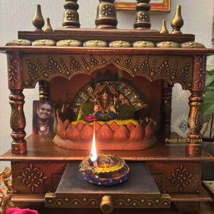 Wooden Temple Mandir Copper Gold Finished Beautiful Handcrafted Mandir Pooja Ghar Mandap For Worship Home Decor Art