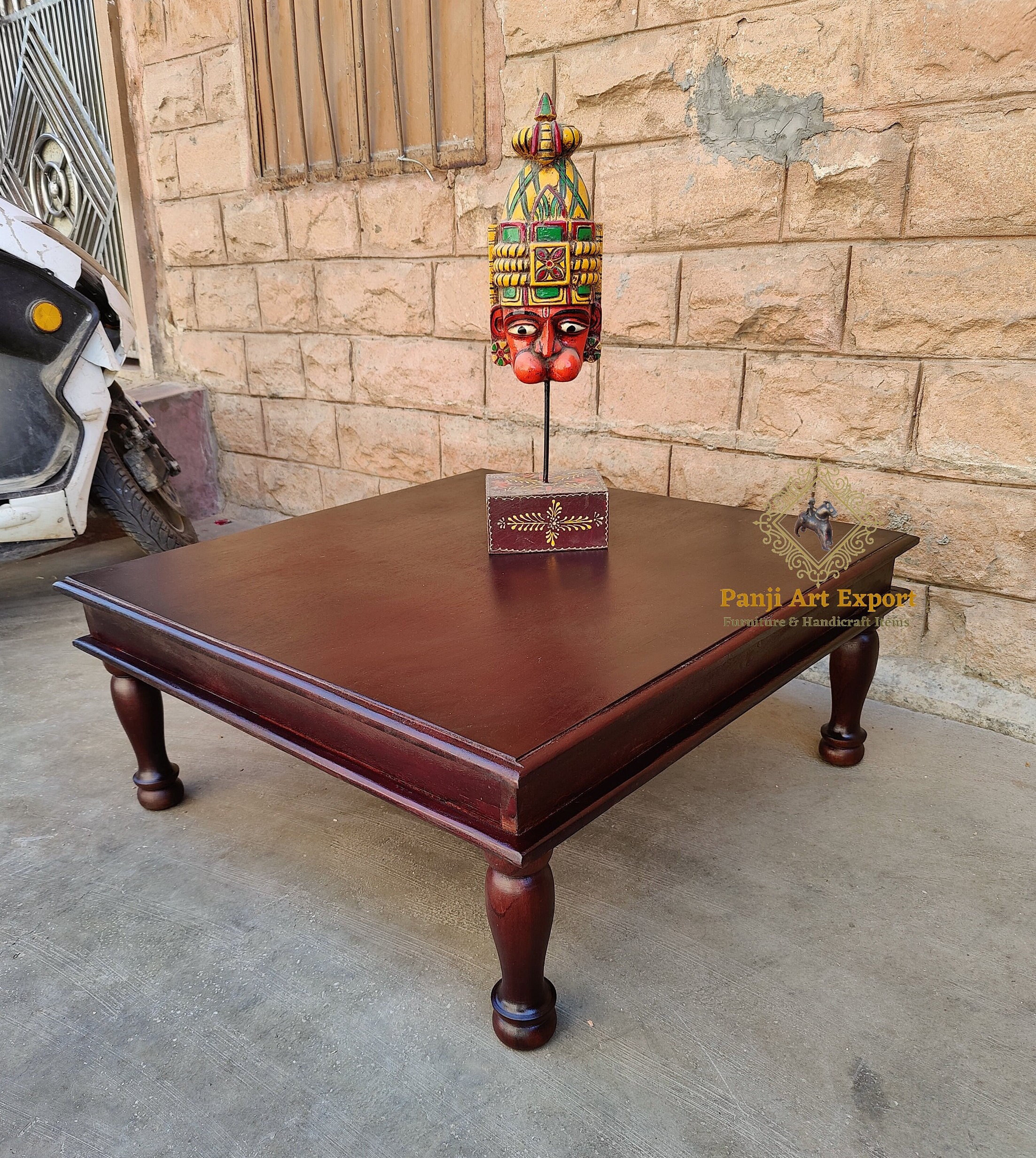 Wooden Pooja Chowki, Handmade Walnut Finish Chowki