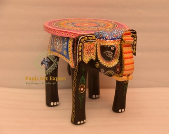 Wooden Elephant Stool Miniature Stool Step Stool Elephant Table Handcrafted Indian Handicraft Hand Painted Home Decor Collectible Indian Art