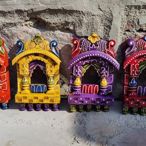 Wooden Multicolour Jharokha Finish Wooden Photo Frame Wall Hanging Indian Traditional Art of Home and Office Decor Hand Carved Wall Hanging.