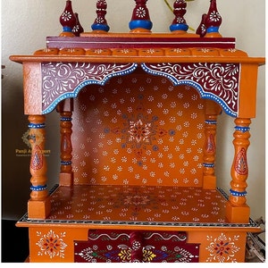 Wooden Pooja Room Temple Handcrafted Wall Hanging Mandir Pooja Ghar Mandap For Worship Home Decor Room Decor Art