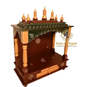 Handcrafted Wooden Temple: Wall Hanging Pooja Mandir with Drawer