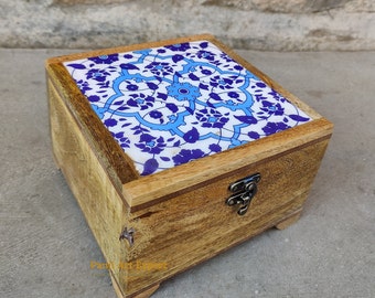 手作りの木製ジュエリーボックス：インドのタイル装飾 - Etsy 日本