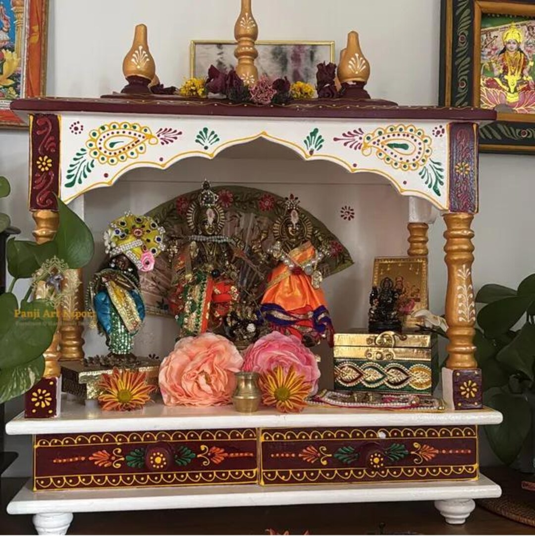 Handcrafted Wooden Wall-mounted Temple: Pooja Ghar Mandir With