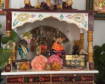 Templo de madera artesanal para colgar en la pared: Templo Pooja Ghar Mandir con cajones