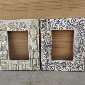 Wood Picture Frame Wood Photo Frame Wood Hand Carved Picture Frame, Unique Design, Antique Design Collectible Indian Art Set of 2