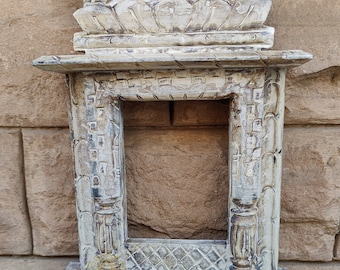 Hand Carved Wood Picture Frame: Vintage Rajasthani Jharokha Wall Art