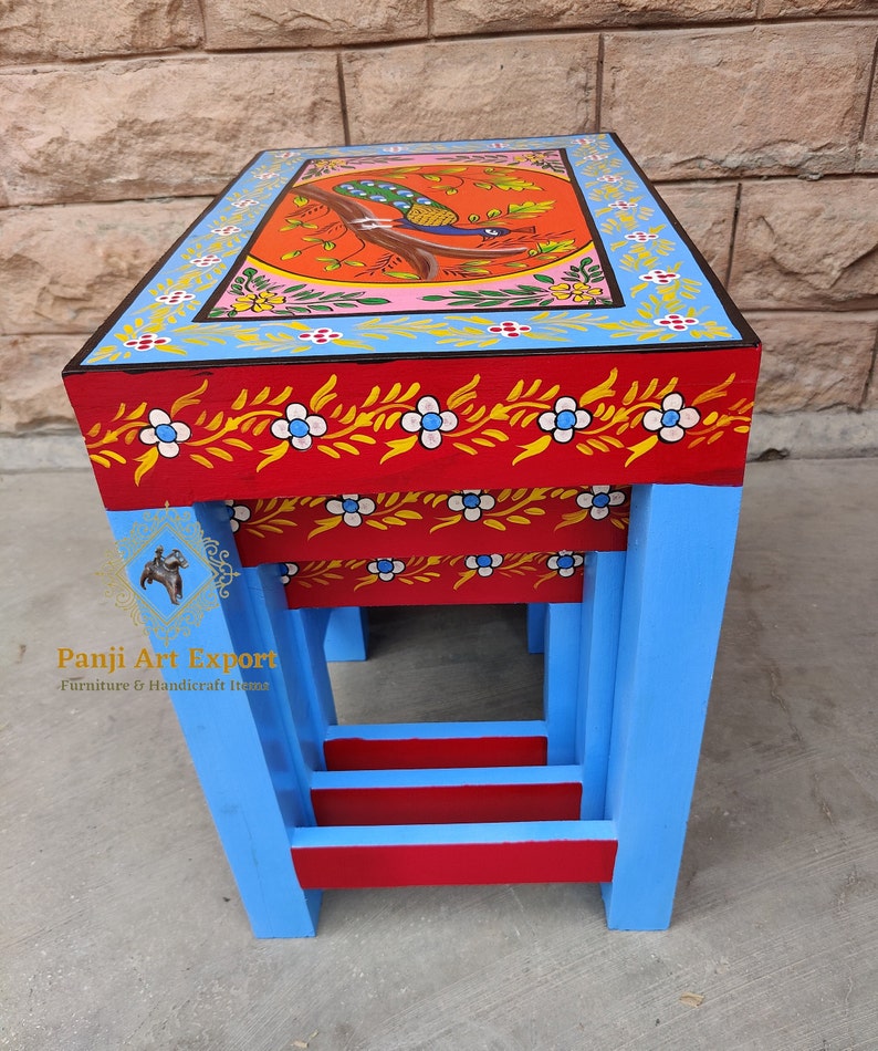 Wooden Indian Solid Wood Handpainted Nesting Table Nest of Etsy