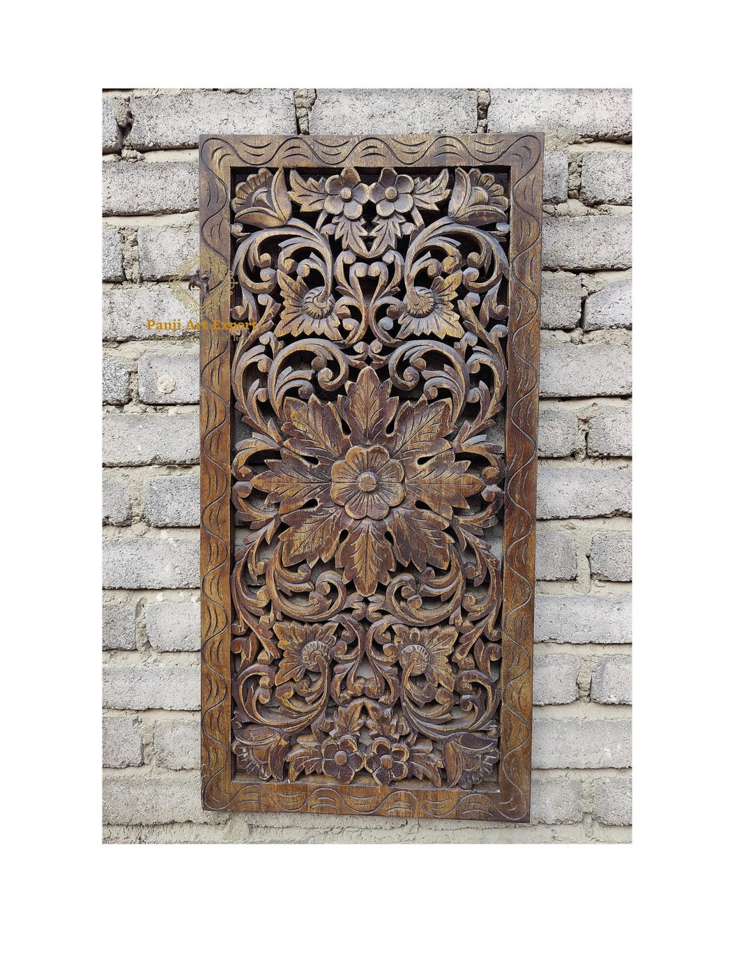 Large Carved Wood Wall Panel: Floral Handicraft Art - Etsy