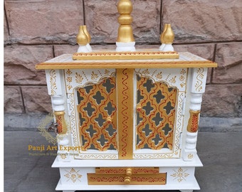 Templo de pared de madera hecho a mano: Templo Pooja Ghar Mandir con cajones