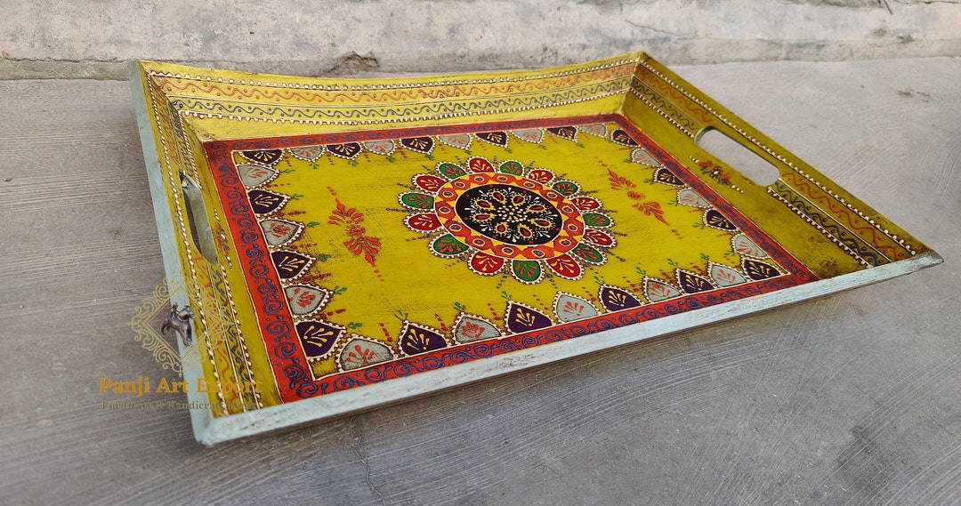 Wooden Tray Serving Tray Sets Handcrafted Hand Painted for Kitchen