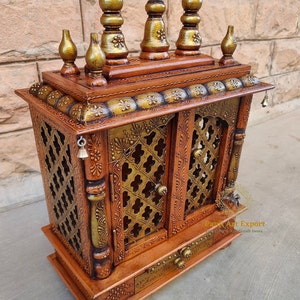 Handcrafted Wooden Temple: Copper & Gold Pooja Ghar Mandir
