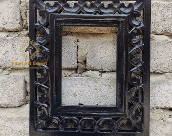 Hand Carved Wooden Picture Frame: Vintage Indian Art Decor
