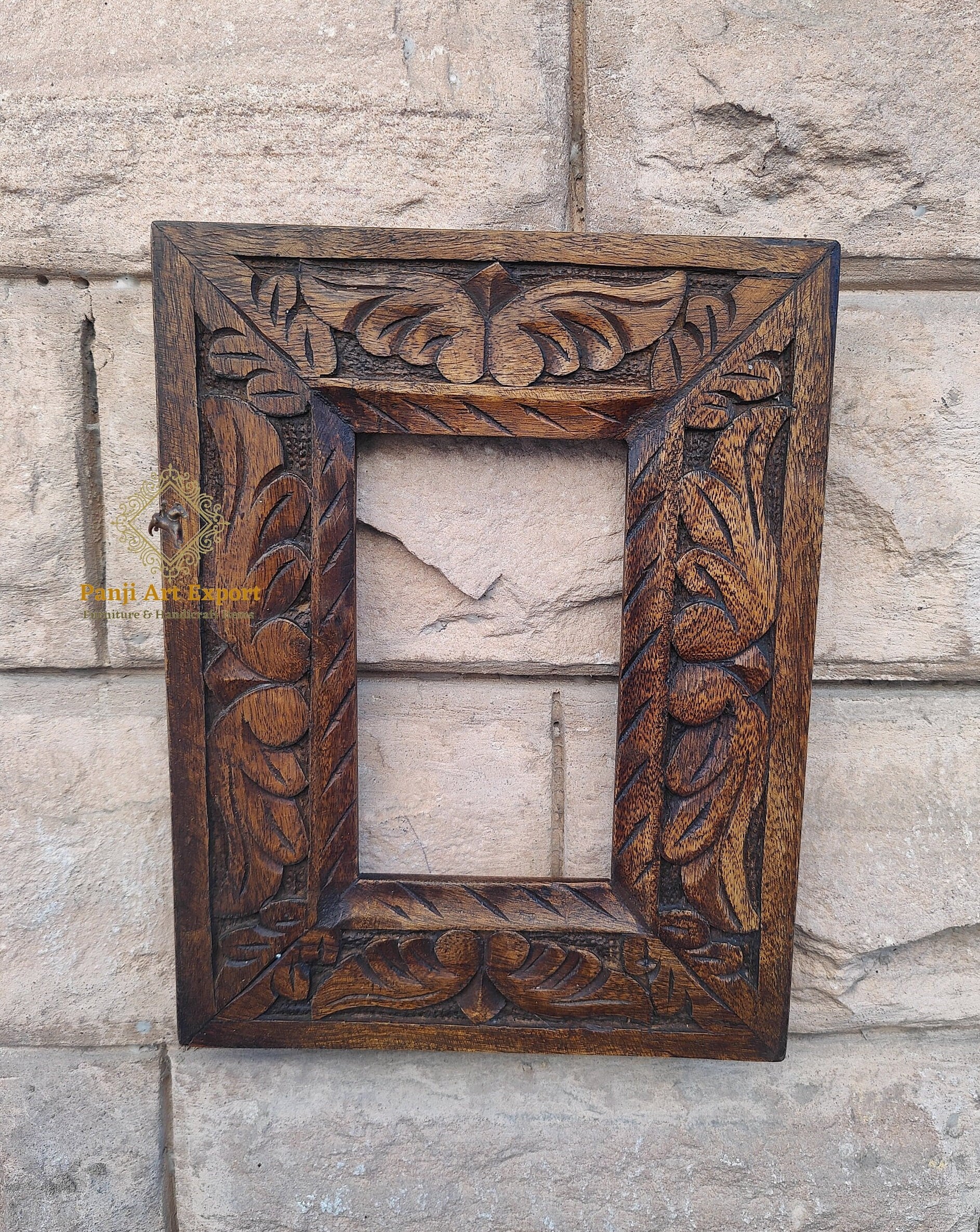 Hand Carved Wooden Picture Frame: Vintage Collectible Indian Art