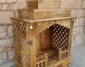 Handgemaakte houten tempel: Indiase Pooja Ghar Mandir - decoratie voor thuiskantoor