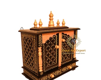 Templo/Mandir de madera hecho a mano: Pooja Ghar colgante de pared con cajones