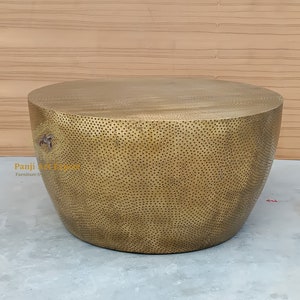 Wooden Coffee Table Gold Brass & Metal Fitted Work Round Table Wooden Cocktail Table Unique table Hand made Round Beautifully Home Decor