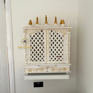 Wooden Temple Mandir Handcrafted Mandir Pooja Ghar Mandap For Worship Home Decor Wall Mount Indian Art