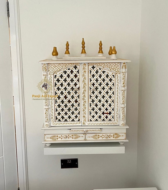 Handcrafted Wooden Temple Mandir: Indian Pooja Ghar, Wall Mount Decor