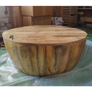 Wooden Round Coffee table Cocktail Coffee Drum Table Modern Bedroom Table, Dining Table, Beautiful Table Handcrafted Home Decor Indian Art