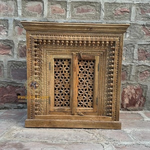 Wooden Indian Handmade Carved Side Board Storage Drawer Desk, Distressed Cabinet,Beautiful Drawer Furniture Oriental Handcrafted Art Decor