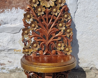 Handcrafted Carved Wooden Wall Bracket: Antique Floral Shelf