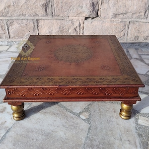 Handmade Embossed Copper Pooja Chowki - Indian Decor