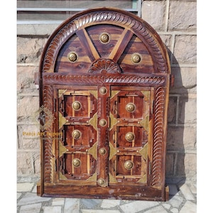 Wooden vintage window with carving and brass work/ distressed window/ethnic window/wooden wall hanging window/vintage window/wooden window