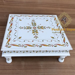 Handmade Embossed Painting Chowki: Indian Pooja Stool, Home Decor Art