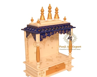 Handcrafted Wooden Wall-Mounted Temple: Indian Pooja Ghar Mandir